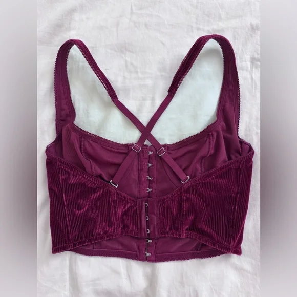 Out From Under - Anastasia Ribbed Velvet Bustier Top, Burgundy, Small - Picture 4 of 7